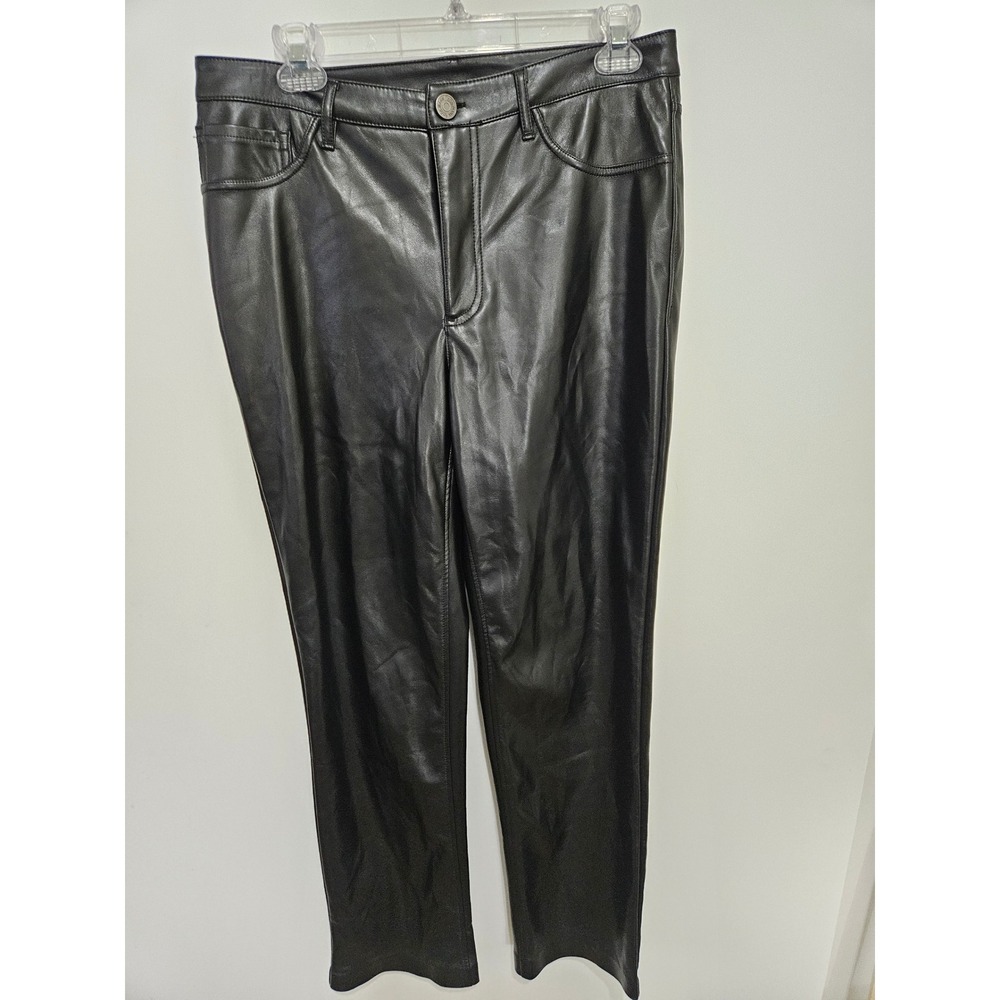 Joie Black Vegan Leather Straight Leg Pants JE1000 Size 6 High Rise Faux Leather